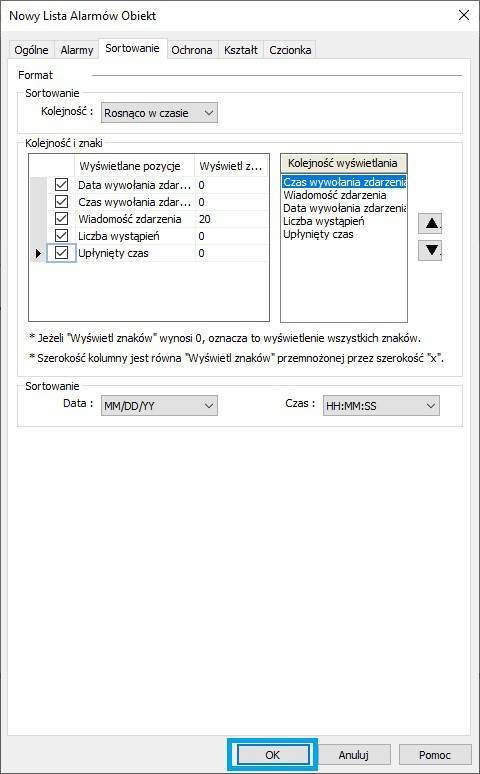 jak zdefiniować alarm w panelu HMI