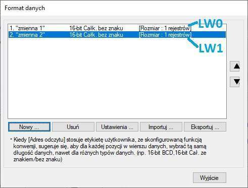 format danych w panelu HMI