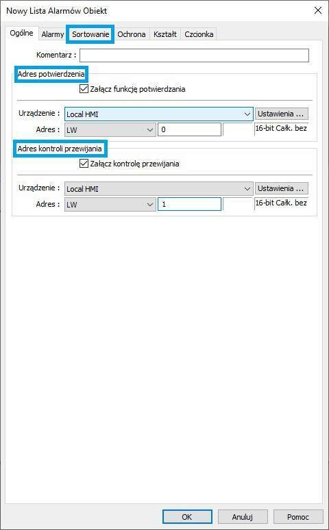 jak zdefiniować alarm w panelu HMI