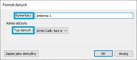 format danych w panelu HMI