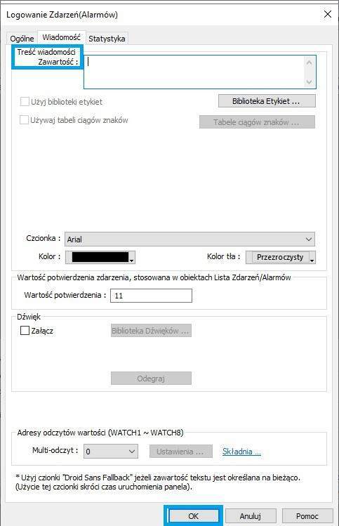 jak zdefiniować alarm w panelu HMI