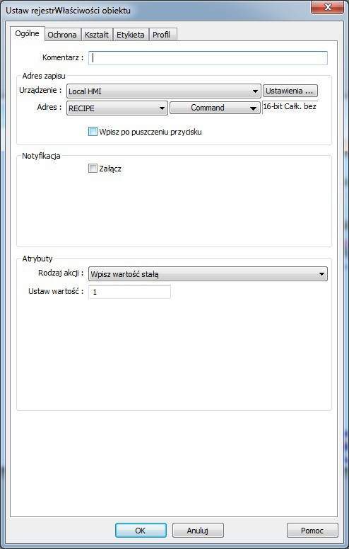 tworzenie receptur w panelu HMI