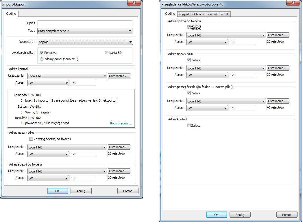tworzenie receptur w panelu HMI