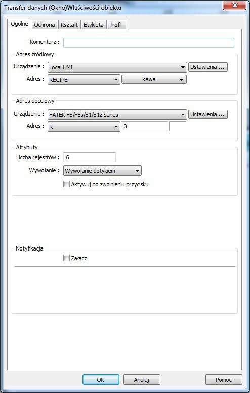 tworzenie receptur w panelu HMI