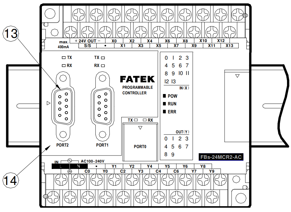 widok z przodu sterownika plc z zainstalowaną płytką CB-22