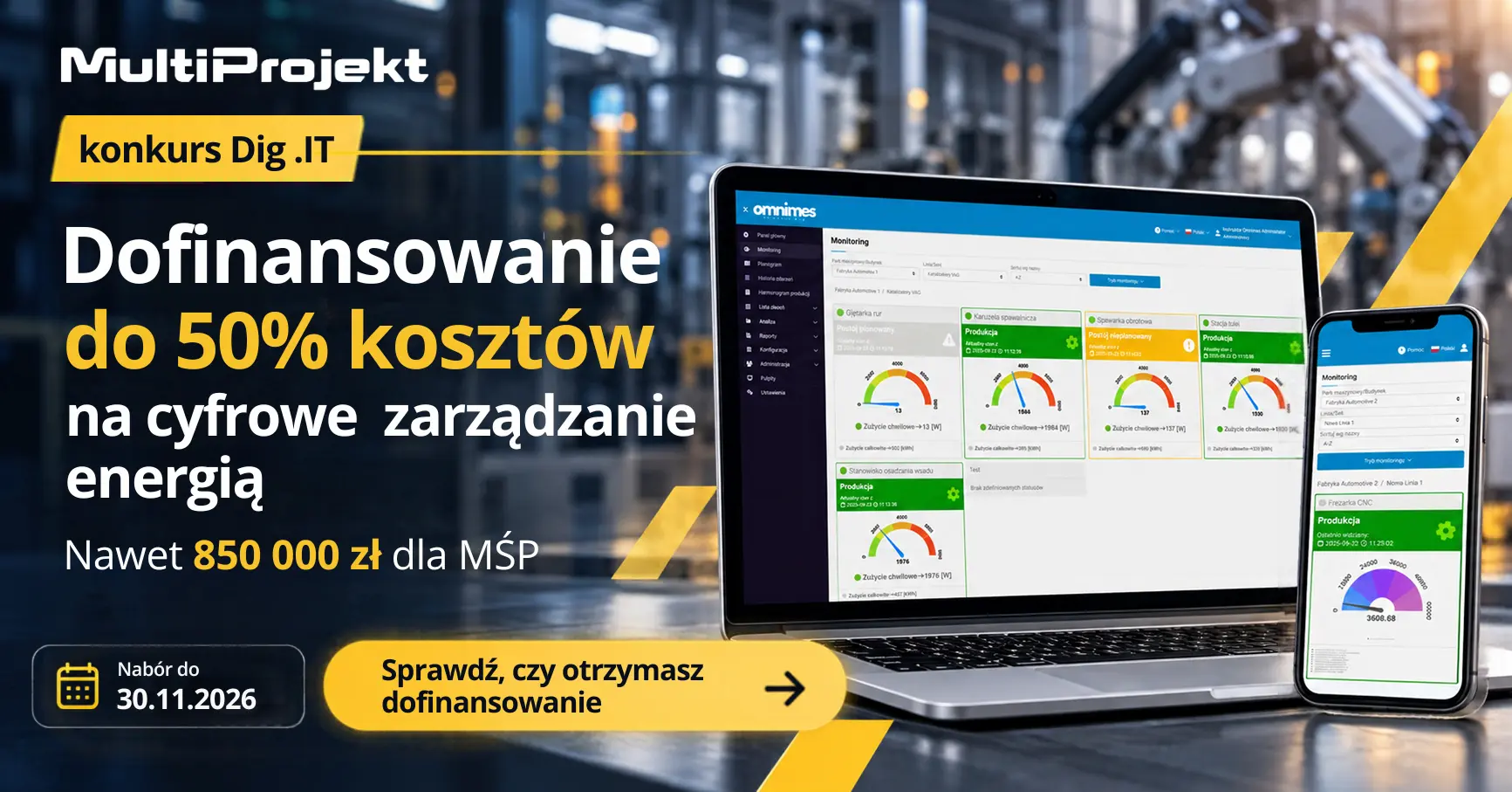 Dofinansowanie do 50% na cyfrowe zarządzanie energią &ndash; nab&oacute;r do konkursu Dig.IT do 30.11.2026
